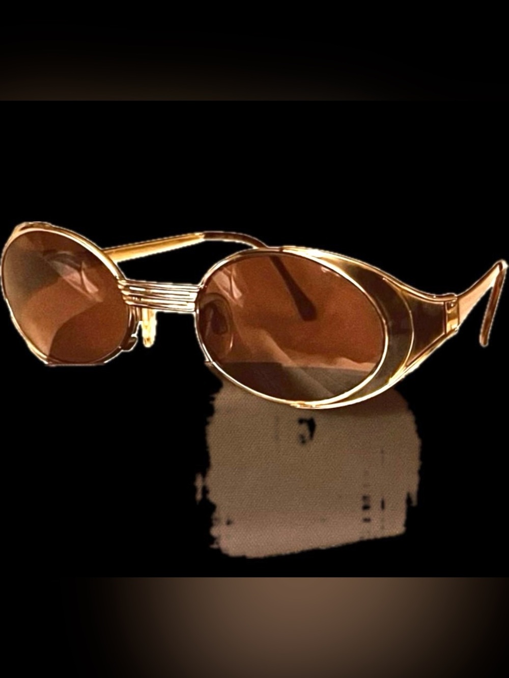Gold Oval metal designer Sunglasses Brown Lens adjustable nose pads Tura vintage